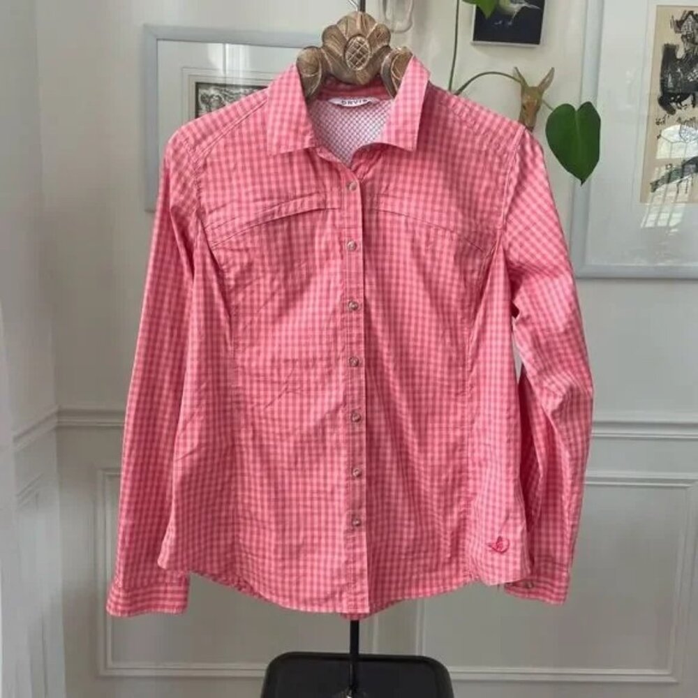 Orvis Women's River Guide Shirt Pink/Coral Gingham $98 L